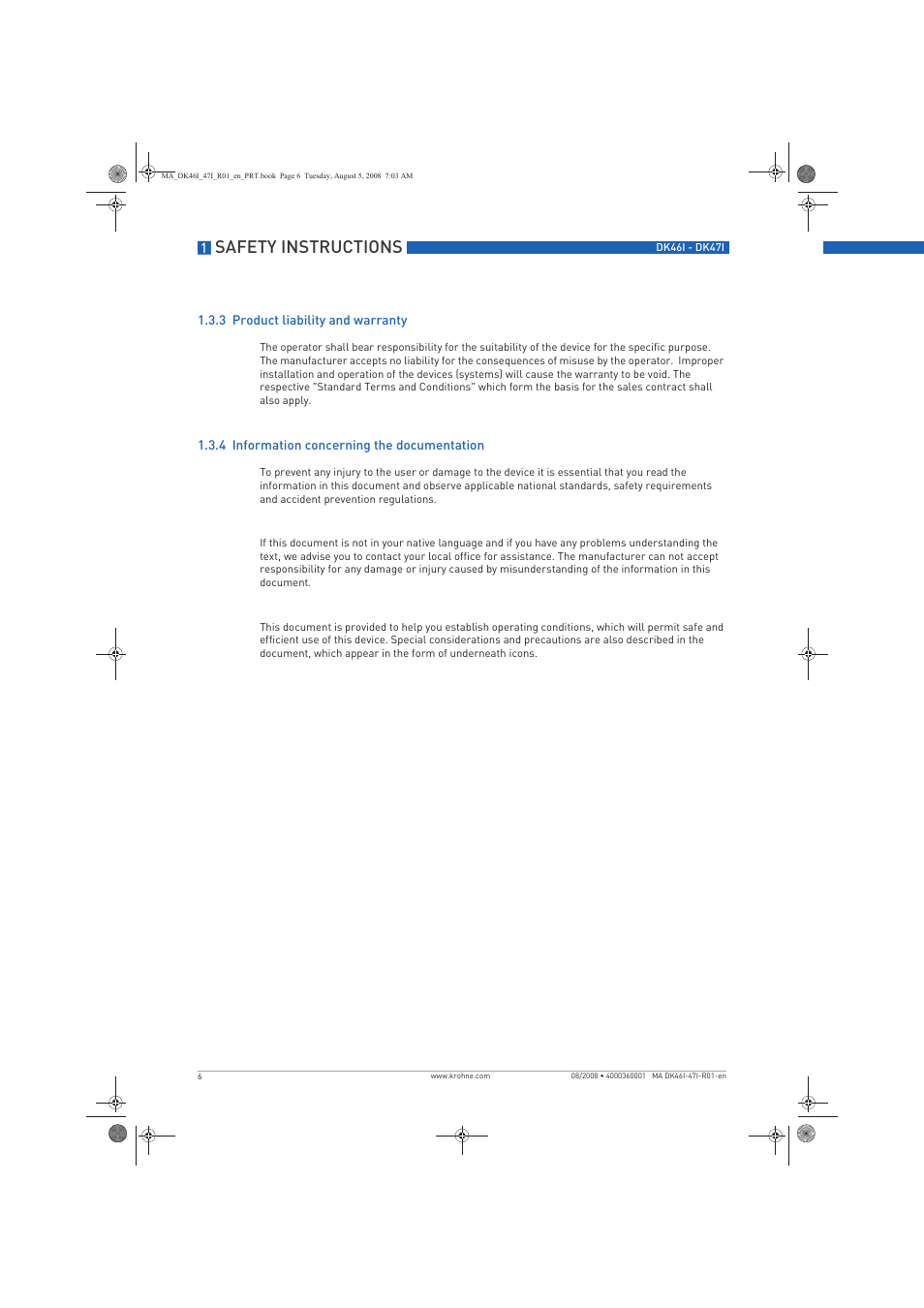 Safety instructions | KROHNE DK 46 I-DK 47 I EN User Manual | Page 6 / 36