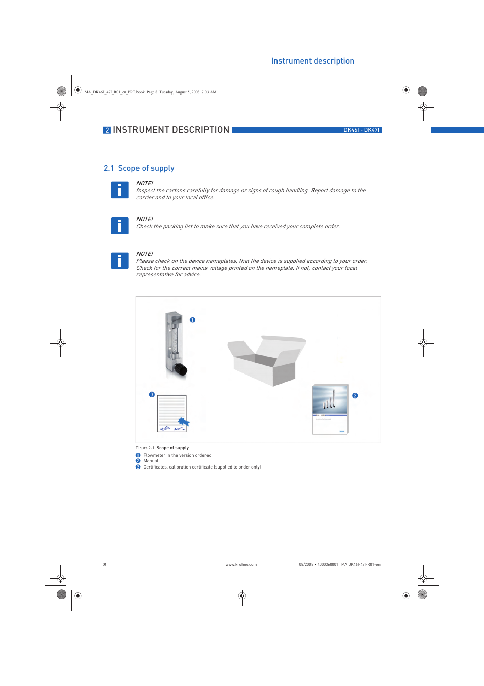Instrument description, Instrument description 2.1 scope of supply | KROHNE DK 46 I-DK 47 I EN User Manual | Page 8 / 36
