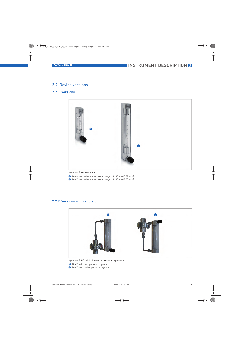 Instrument description, 2 device versions | KROHNE DK 46 I-DK 47 I EN User Manual | Page 9 / 36