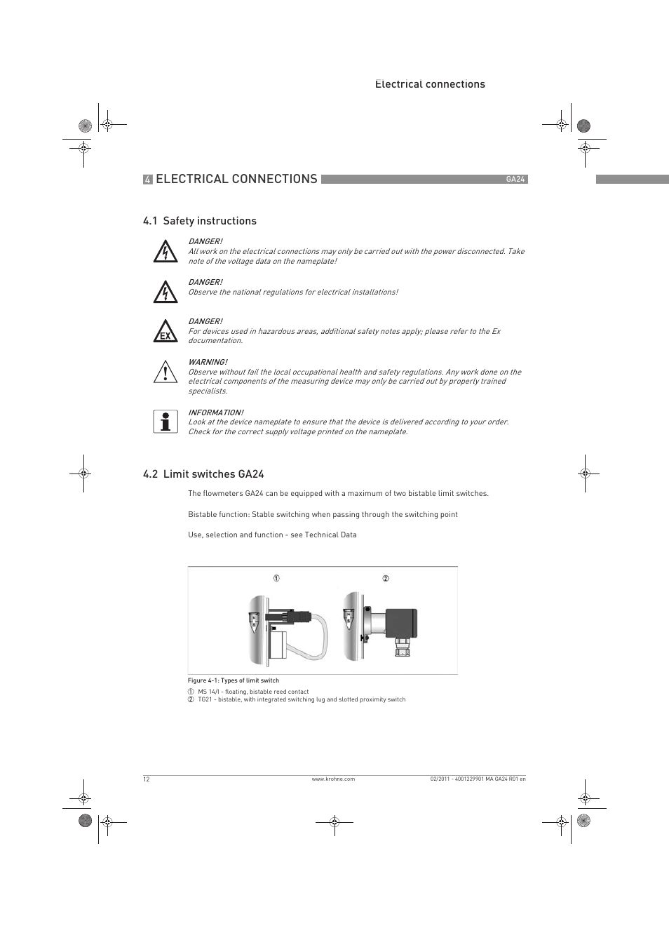 Electrical connections | KROHNE GA 24 EN User Manual | Page 12 / 28