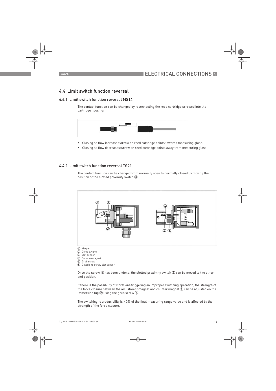 Electrical connections, 4 limit switch function reversal | KROHNE GA 24 EN User Manual | Page 15 / 28