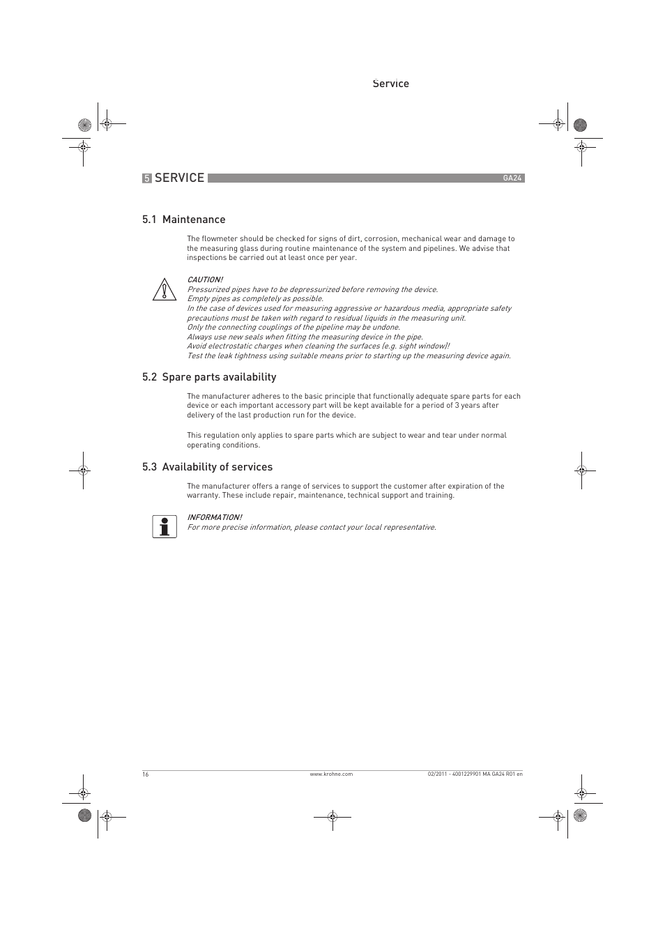 Service | KROHNE GA 24 EN User Manual | Page 16 / 28
