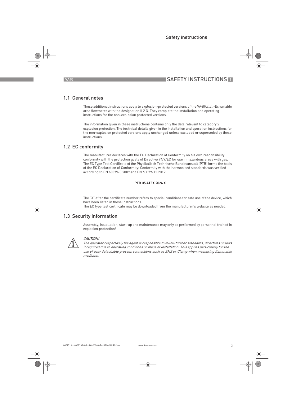 Safety instructions | KROHNE VA 40 ATEX II2G Ex i EN User Manual | Page 3 / 16