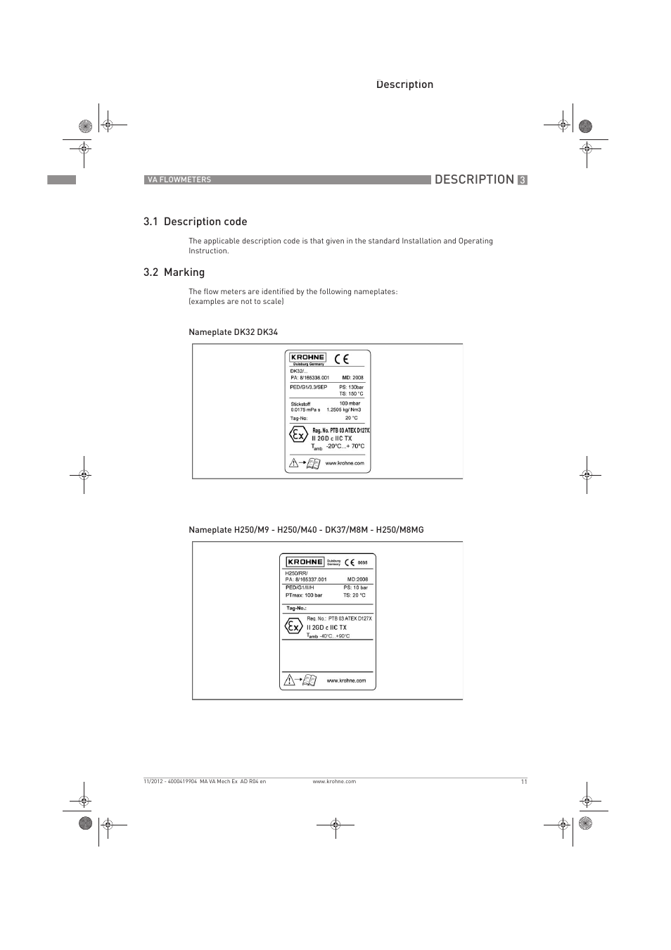 Description | KROHNE VA FLOWMETERS EN User Manual | Page 11 / 20