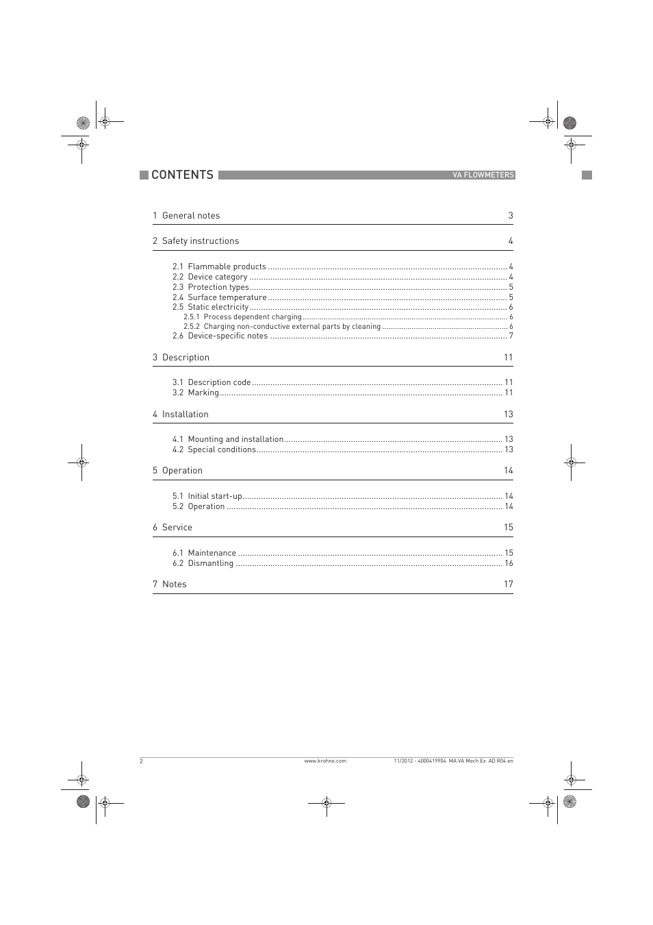 KROHNE VA FLOWMETERS EN User Manual | Page 2 / 20