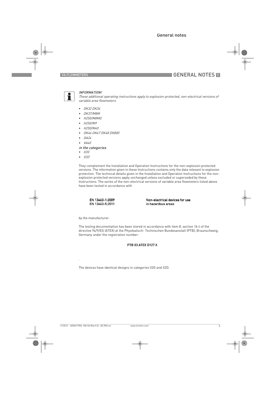 KROHNE VA FLOWMETERS EN User Manual | Page 3 / 20