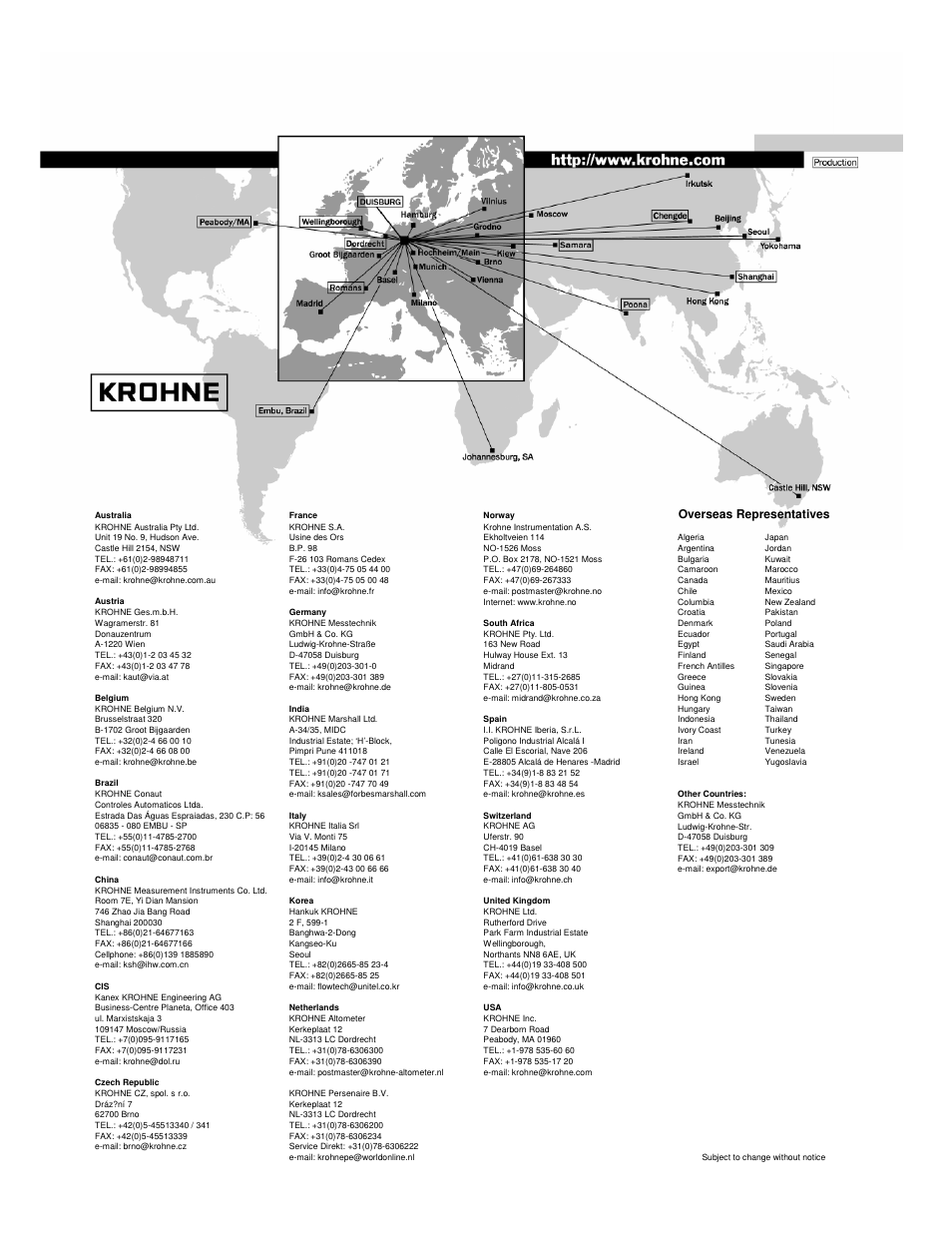 Overseas representatives | KROHNE ALTOSONIC V EN User Manual | Page 106 / 106