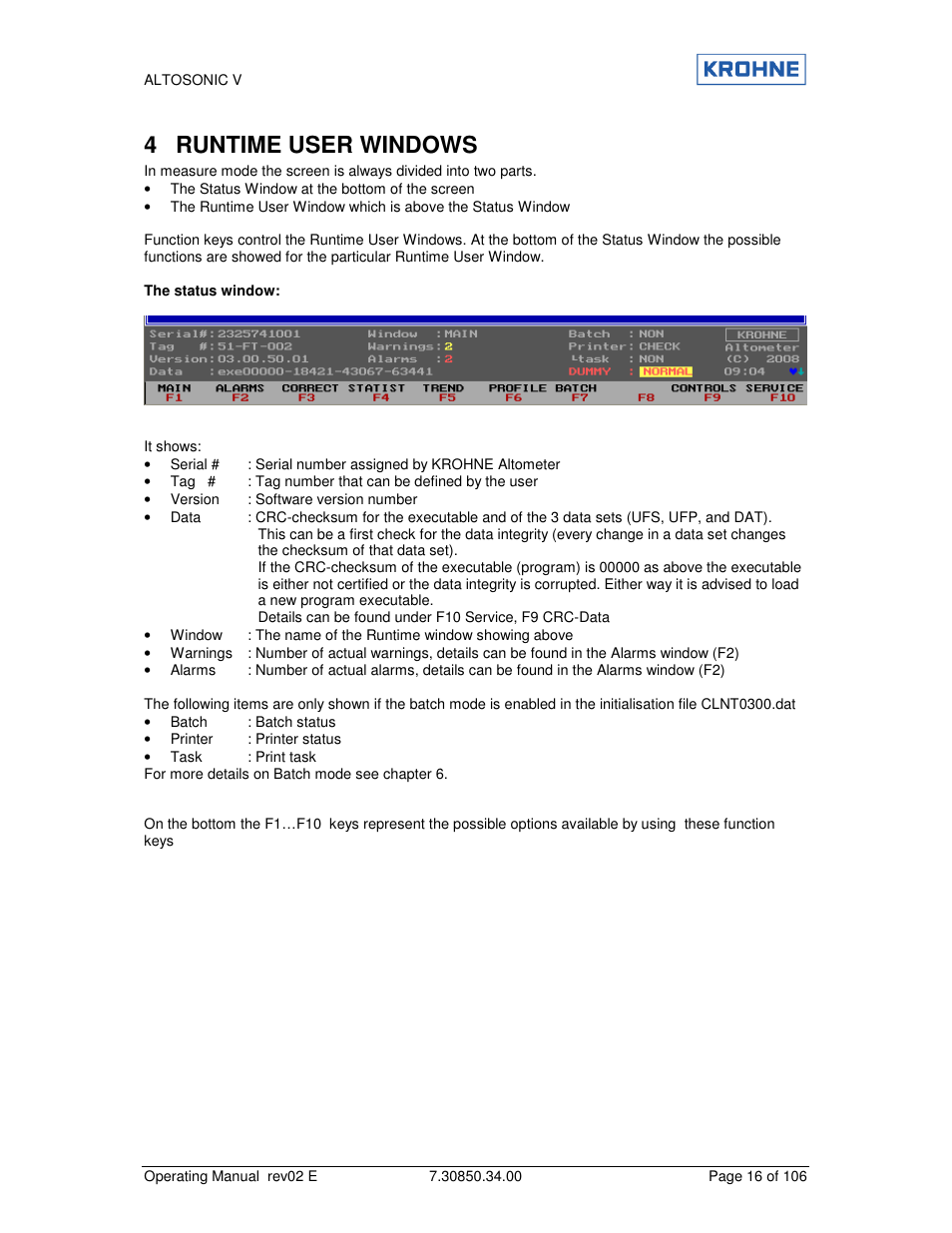 4 runtime user windows | KROHNE ALTOSONIC V EN User Manual | Page 16 / 106