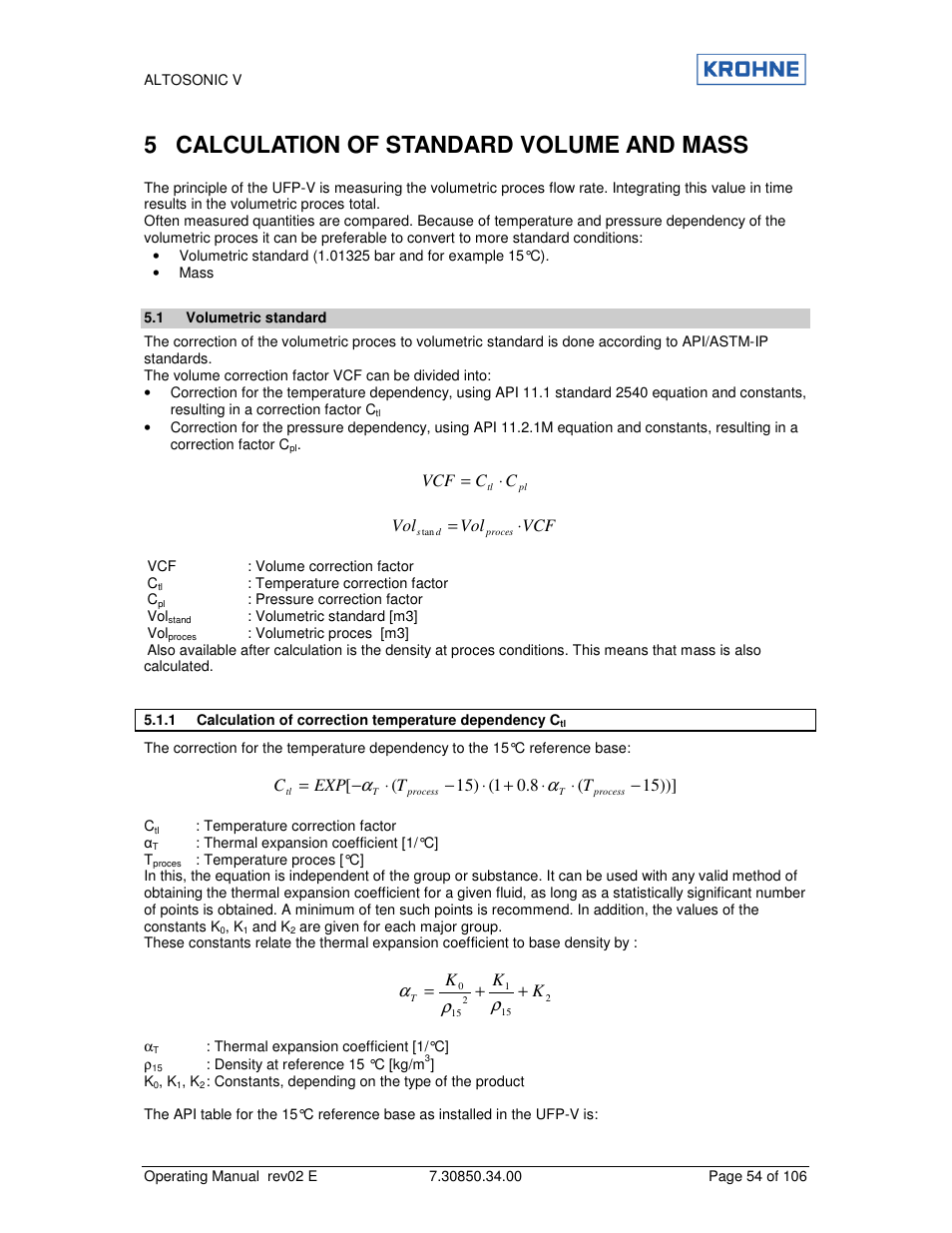 5 calculation of standard volume and mass | KROHNE ALTOSONIC V EN User Manual | Page 54 / 106