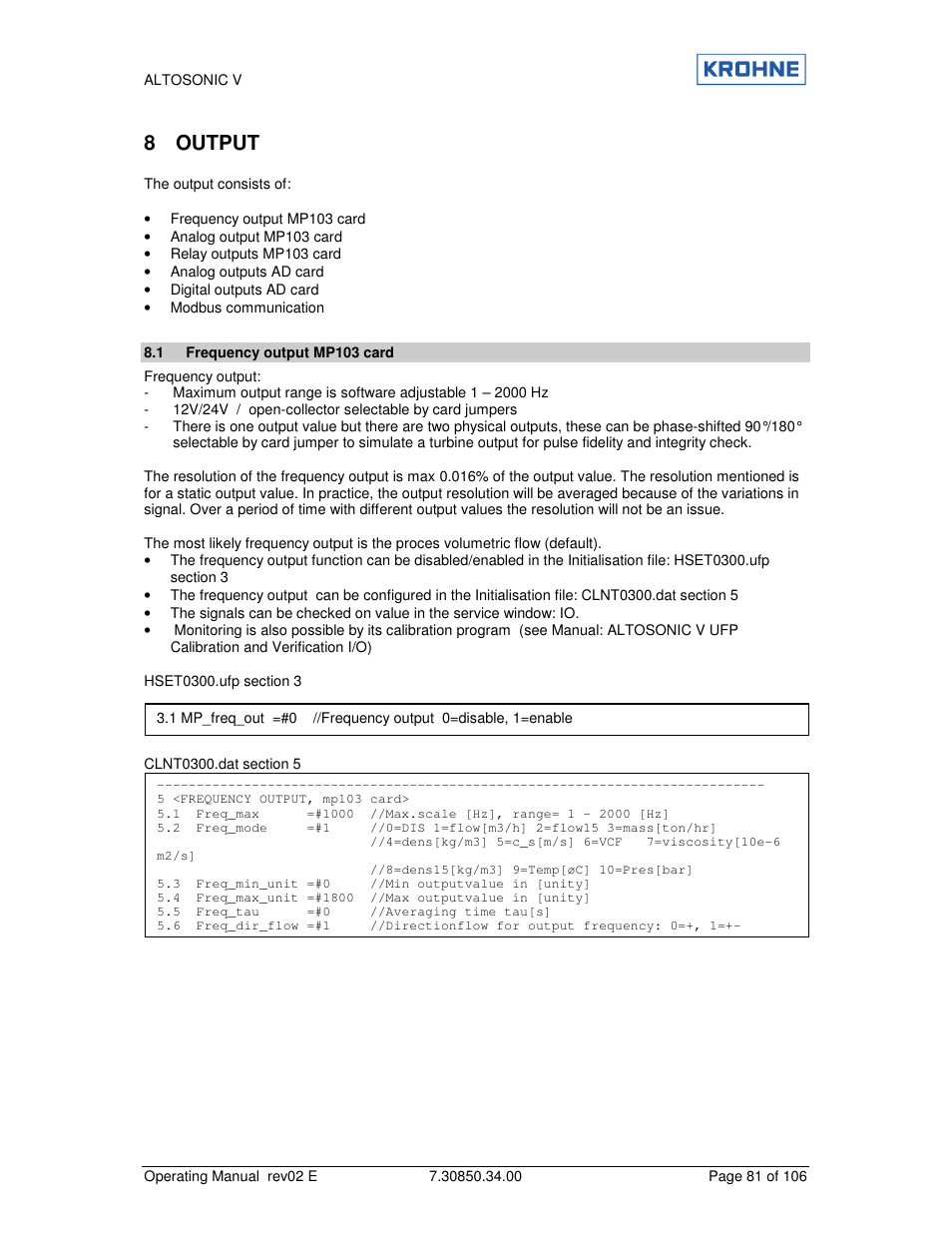 8 output | KROHNE ALTOSONIC V EN User Manual | Page 81 / 106