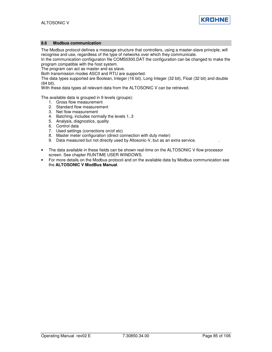 KROHNE ALTOSONIC V EN User Manual | Page 85 / 106