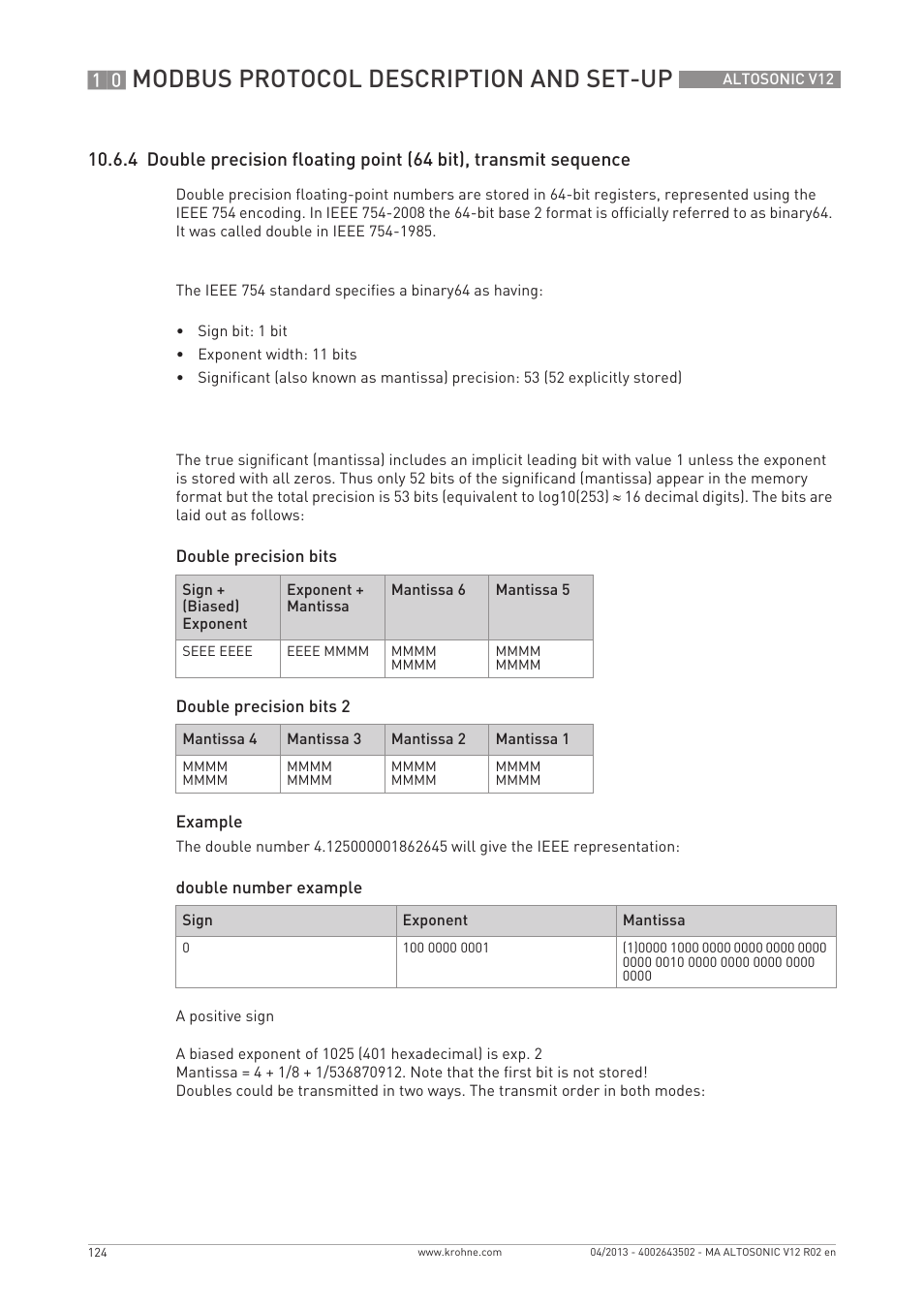 Modbus protocol description and set-up | KROHNE ALTOSONIC V12 EN User Manual | Page 124 / 144
