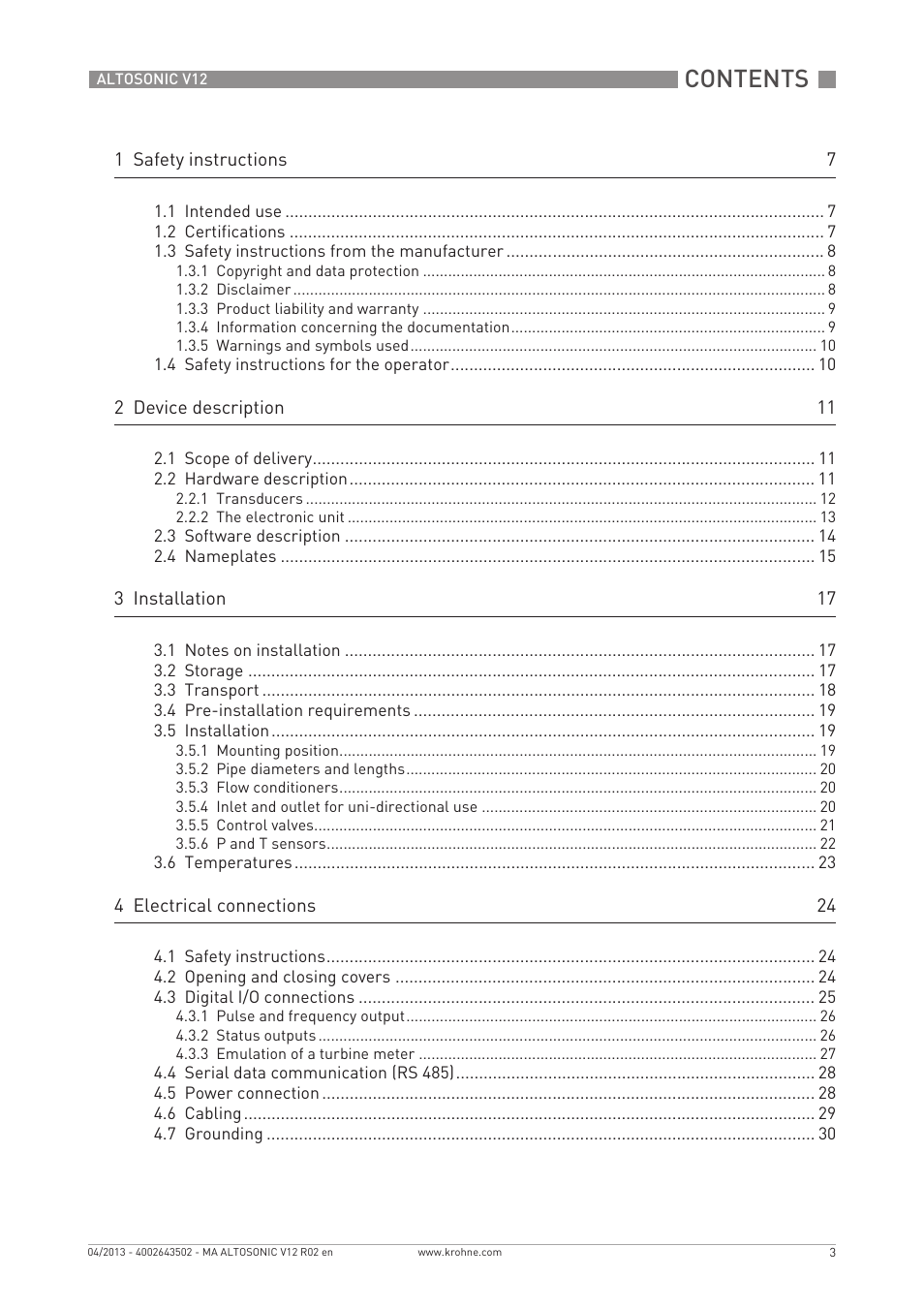 KROHNE ALTOSONIC V12 EN User Manual | Page 3 / 144