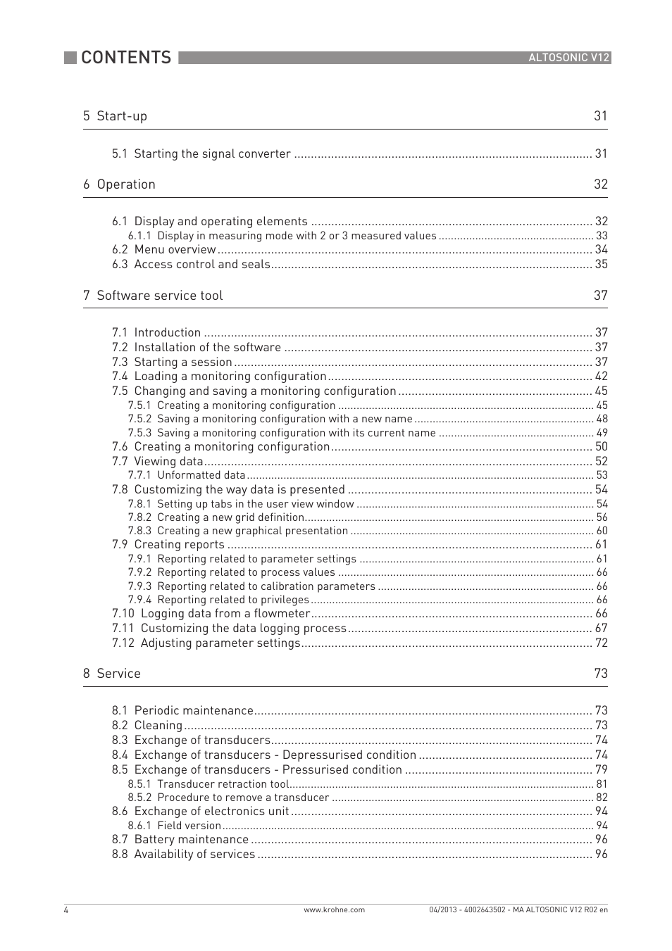 KROHNE ALTOSONIC V12 EN User Manual | Page 4 / 144