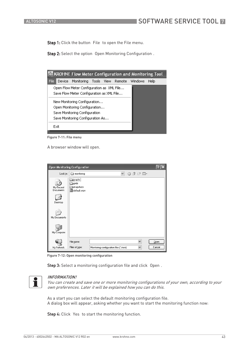 Software service tool | KROHNE ALTOSONIC V12 EN User Manual | Page 43 / 144