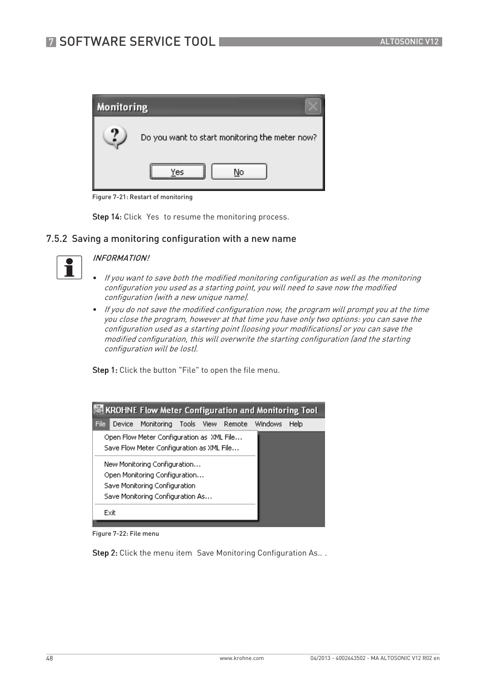 Software service tool | KROHNE ALTOSONIC V12 EN User Manual | Page 48 / 144