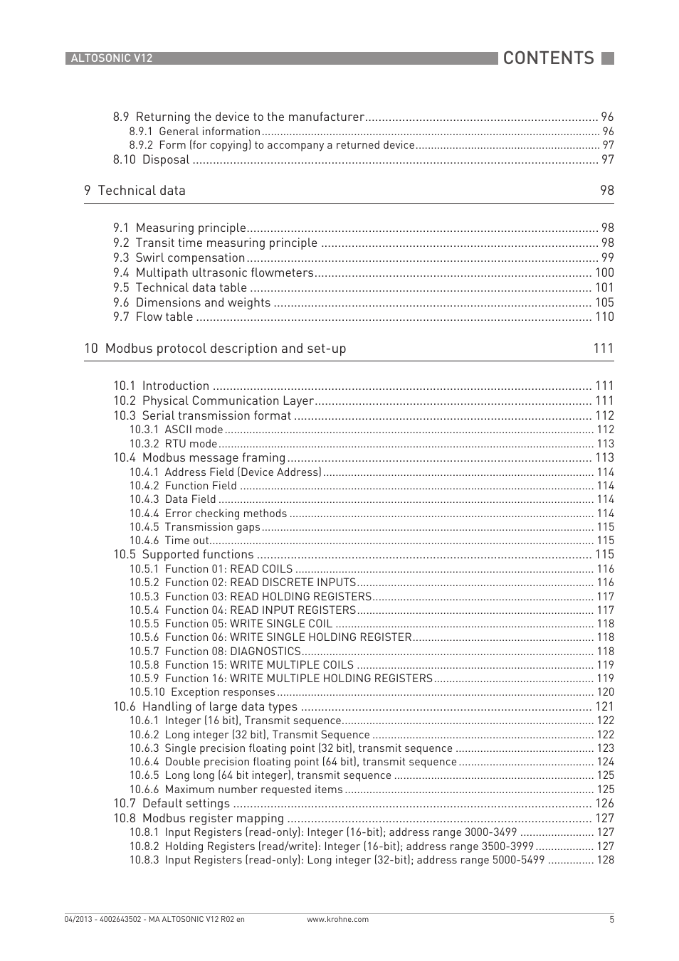KROHNE ALTOSONIC V12 EN User Manual | Page 5 / 144