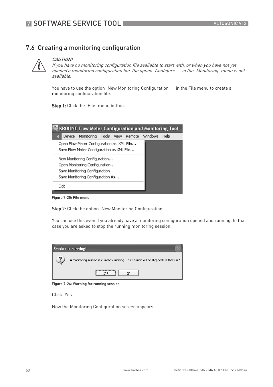 Software service tool, 6 creating a monitoring configuration | KROHNE ALTOSONIC V12 EN User Manual | Page 50 / 144