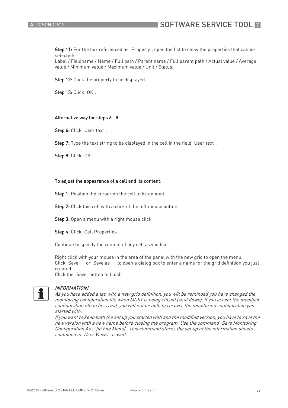 Software service tool | KROHNE ALTOSONIC V12 EN User Manual | Page 59 / 144