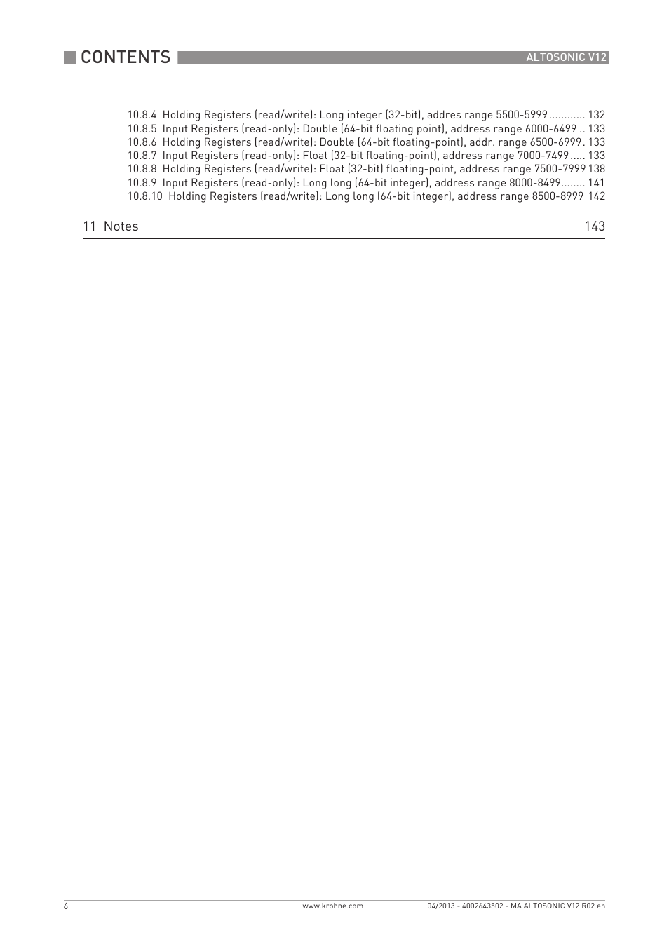 KROHNE ALTOSONIC V12 EN User Manual | Page 6 / 144