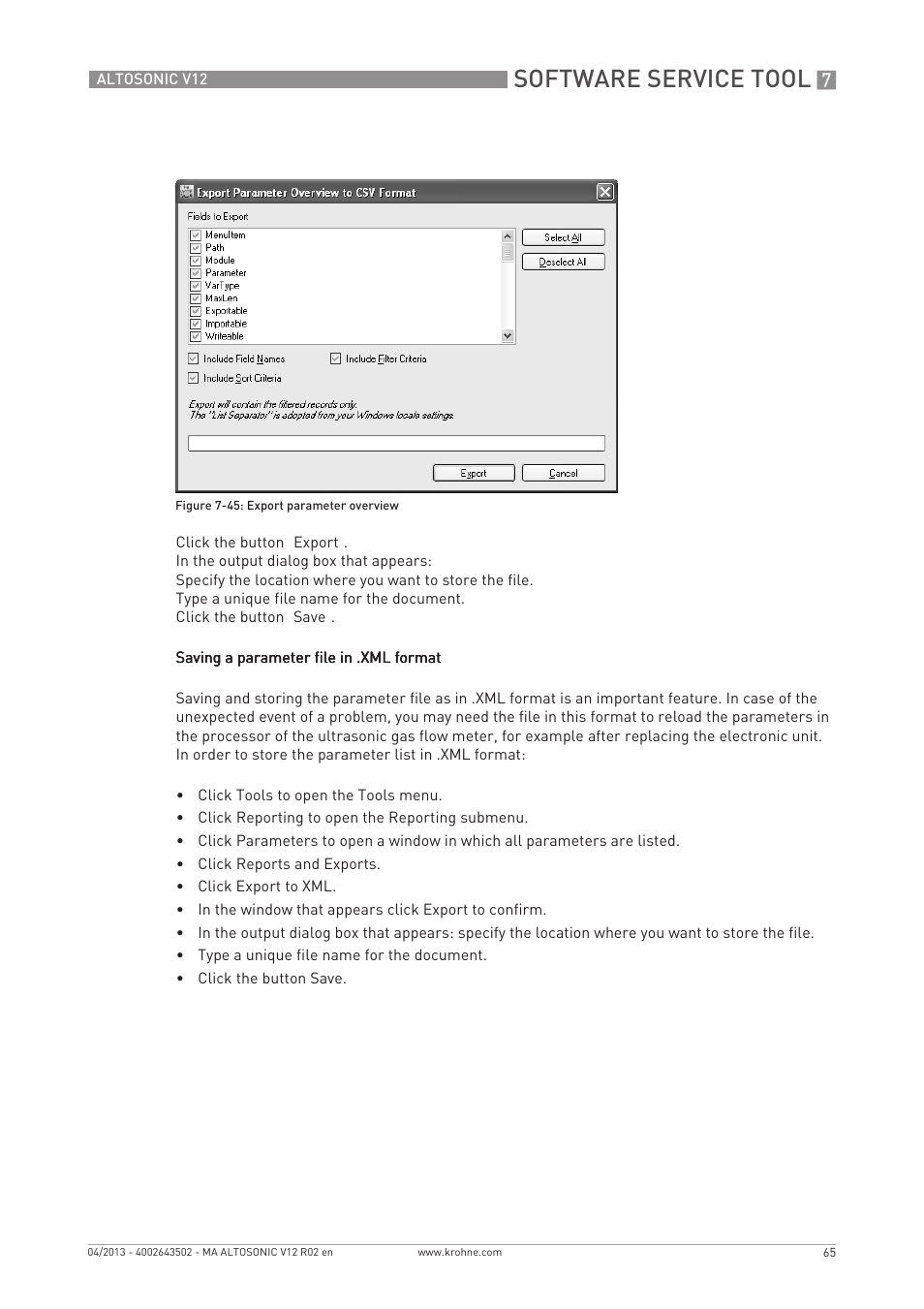 Software service tool | KROHNE ALTOSONIC V12 EN User Manual | Page 65 / 144