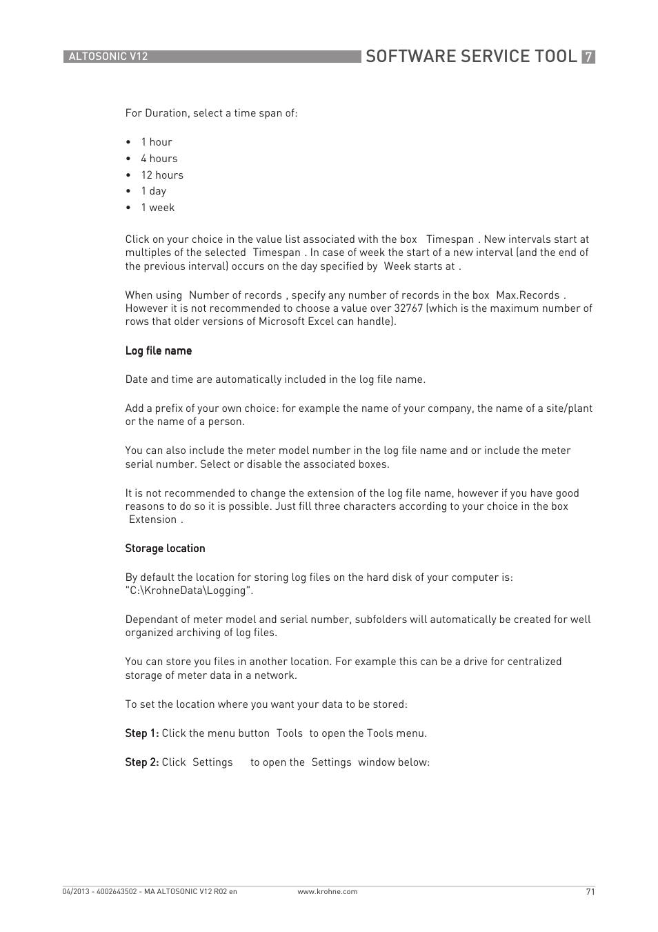 Software service tool | KROHNE ALTOSONIC V12 EN User Manual | Page 71 / 144