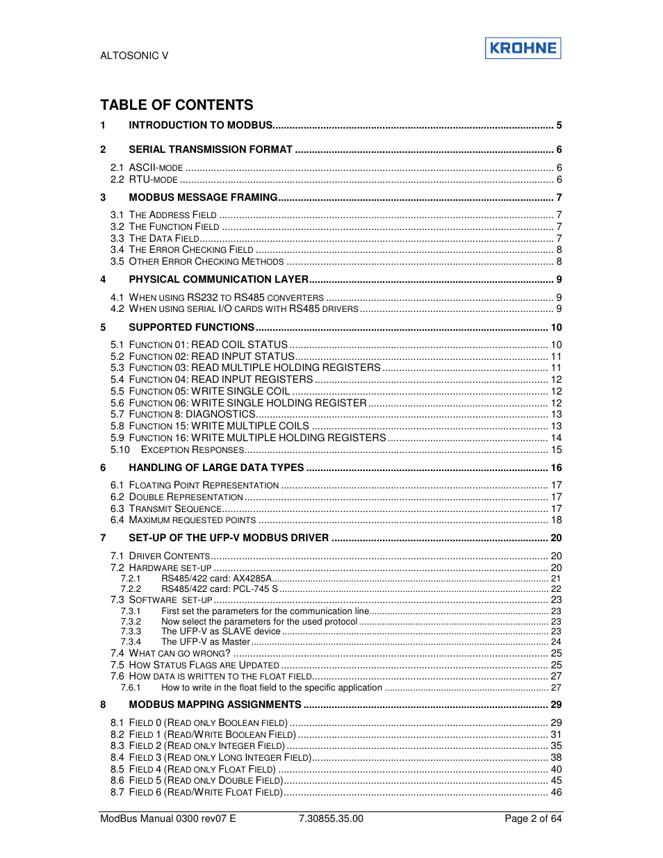 KROHNE ALTOSONIC V Modbus EN User Manual | Page 2 / 64