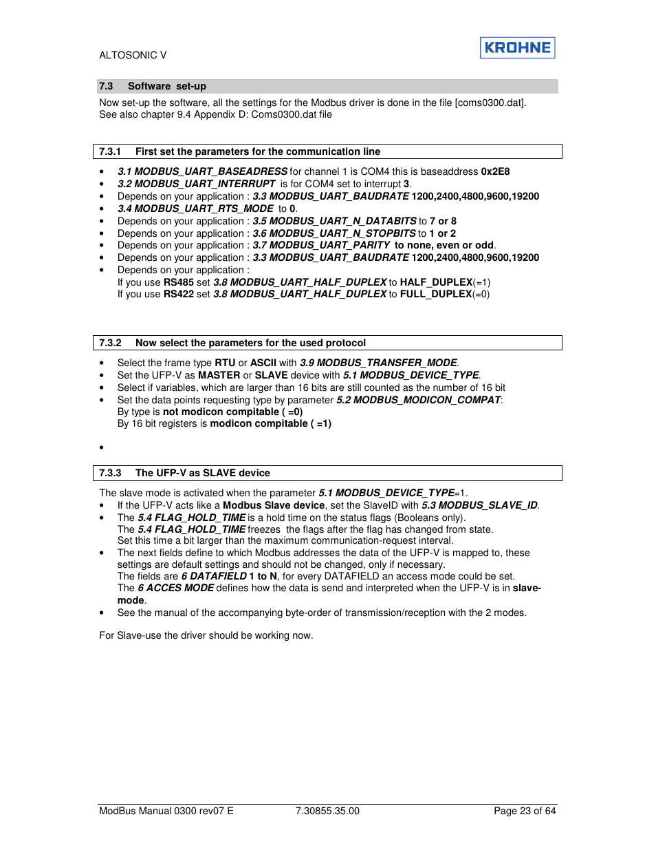 KROHNE ALTOSONIC V Modbus EN User Manual | Page 23 / 64