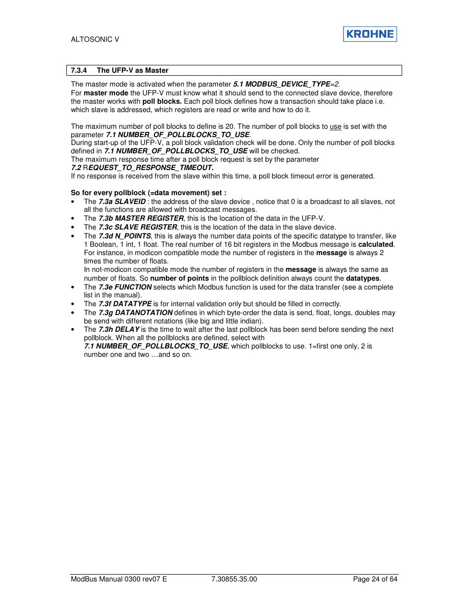 KROHNE ALTOSONIC V Modbus EN User Manual | Page 24 / 64