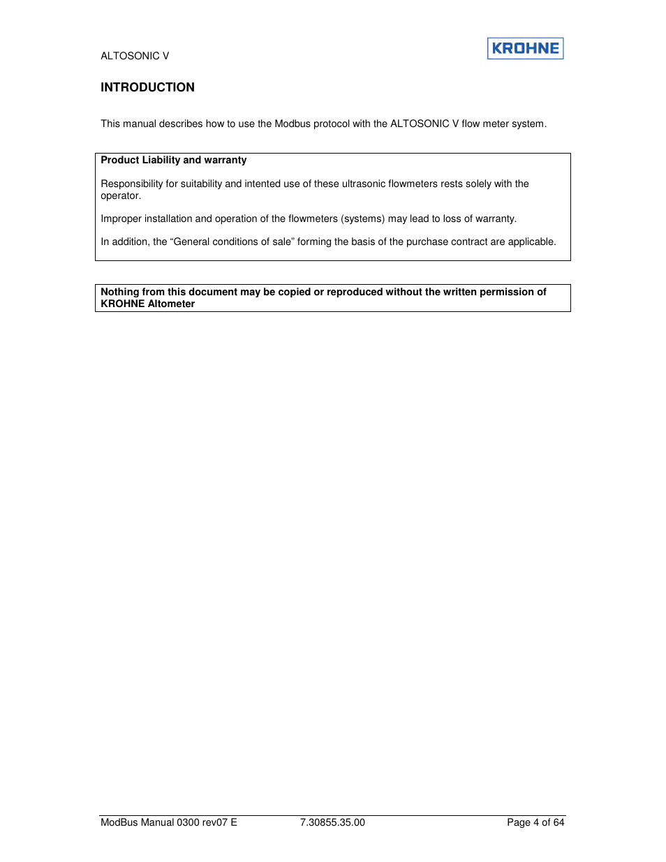 KROHNE ALTOSONIC V Modbus EN User Manual | Page 4 / 64