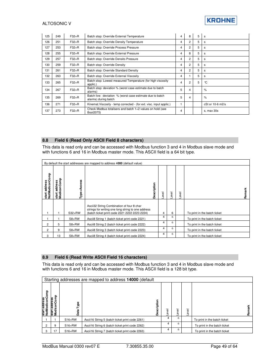 KROHNE ALTOSONIC V Modbus EN User Manual | Page 49 / 64