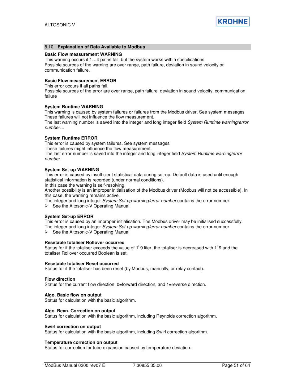 KROHNE ALTOSONIC V Modbus EN User Manual | Page 51 / 64