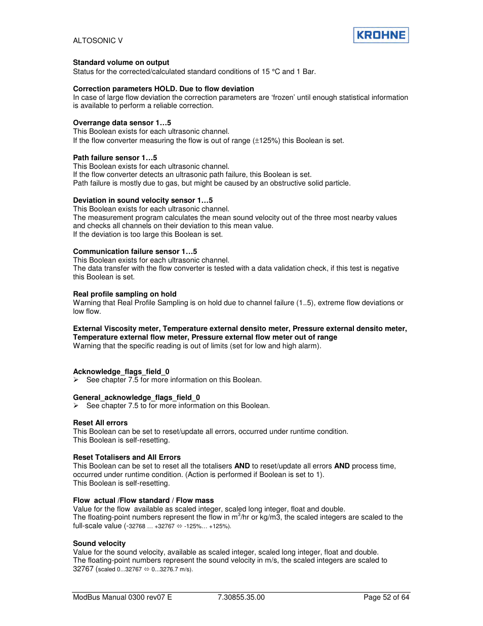 KROHNE ALTOSONIC V Modbus EN User Manual | Page 52 / 64