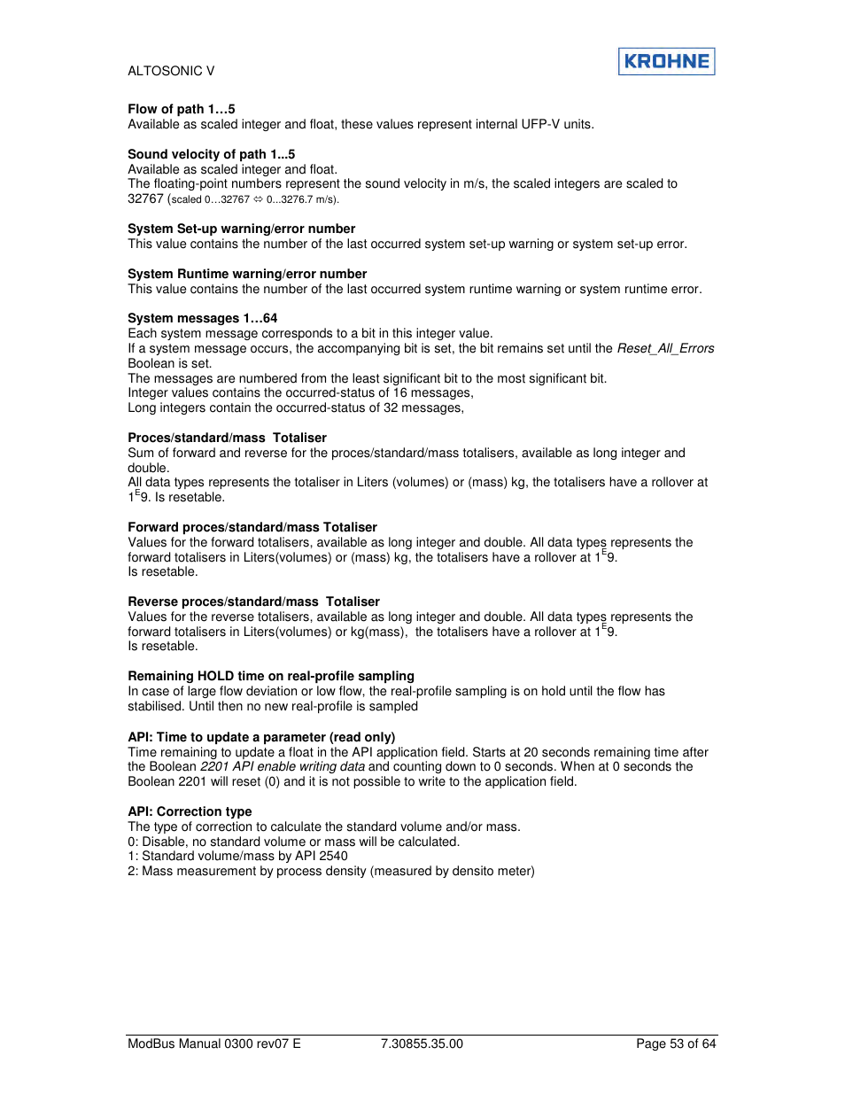 KROHNE ALTOSONIC V Modbus EN User Manual | Page 53 / 64