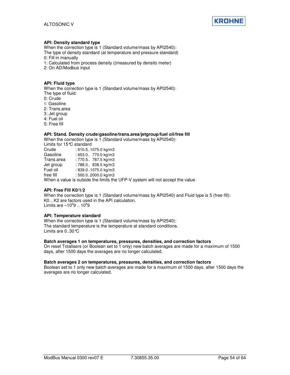 KROHNE ALTOSONIC V Modbus EN User Manual | Page 54 / 64