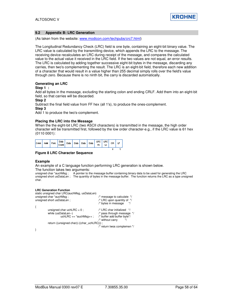 KROHNE ALTOSONIC V Modbus EN User Manual | Page 58 / 64