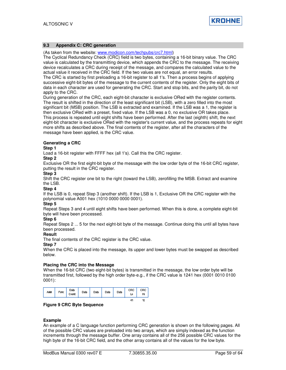 KROHNE ALTOSONIC V Modbus EN User Manual | Page 59 / 64
