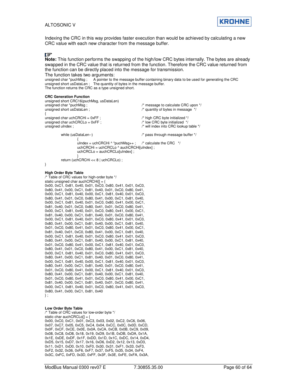 KROHNE ALTOSONIC V Modbus EN User Manual | Page 60 / 64