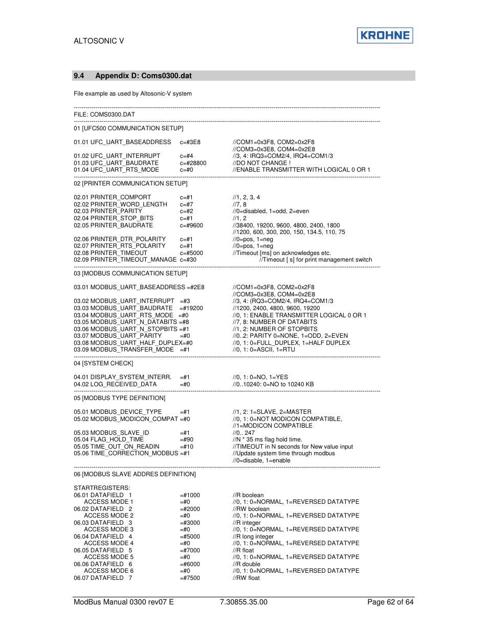 KROHNE ALTOSONIC V Modbus EN User Manual | Page 62 / 64