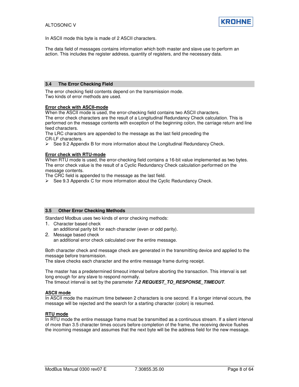 KROHNE ALTOSONIC V Modbus EN User Manual | Page 8 / 64