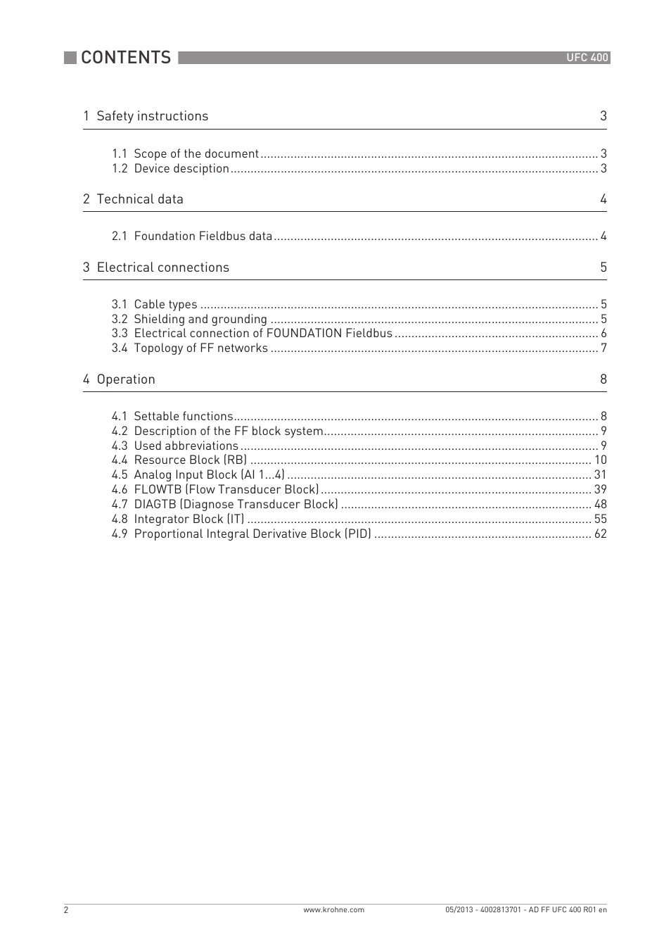 KROHNE UFC 400 FOUNDATION FIELDBUS EN User Manual | Page 2 / 76