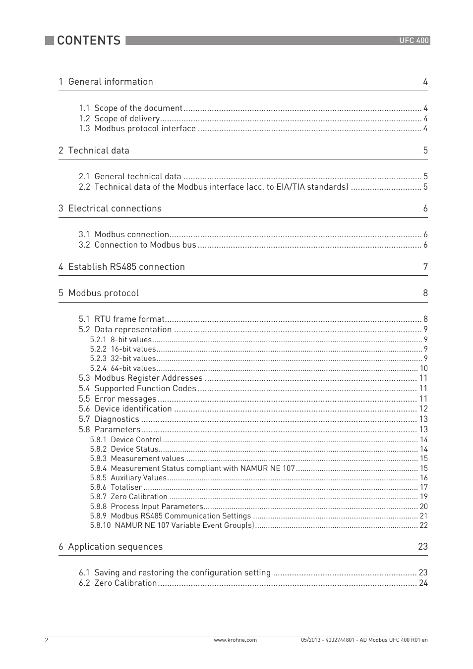 KROHNE UFC 400 Modbus EN User Manual | Page 2 / 32