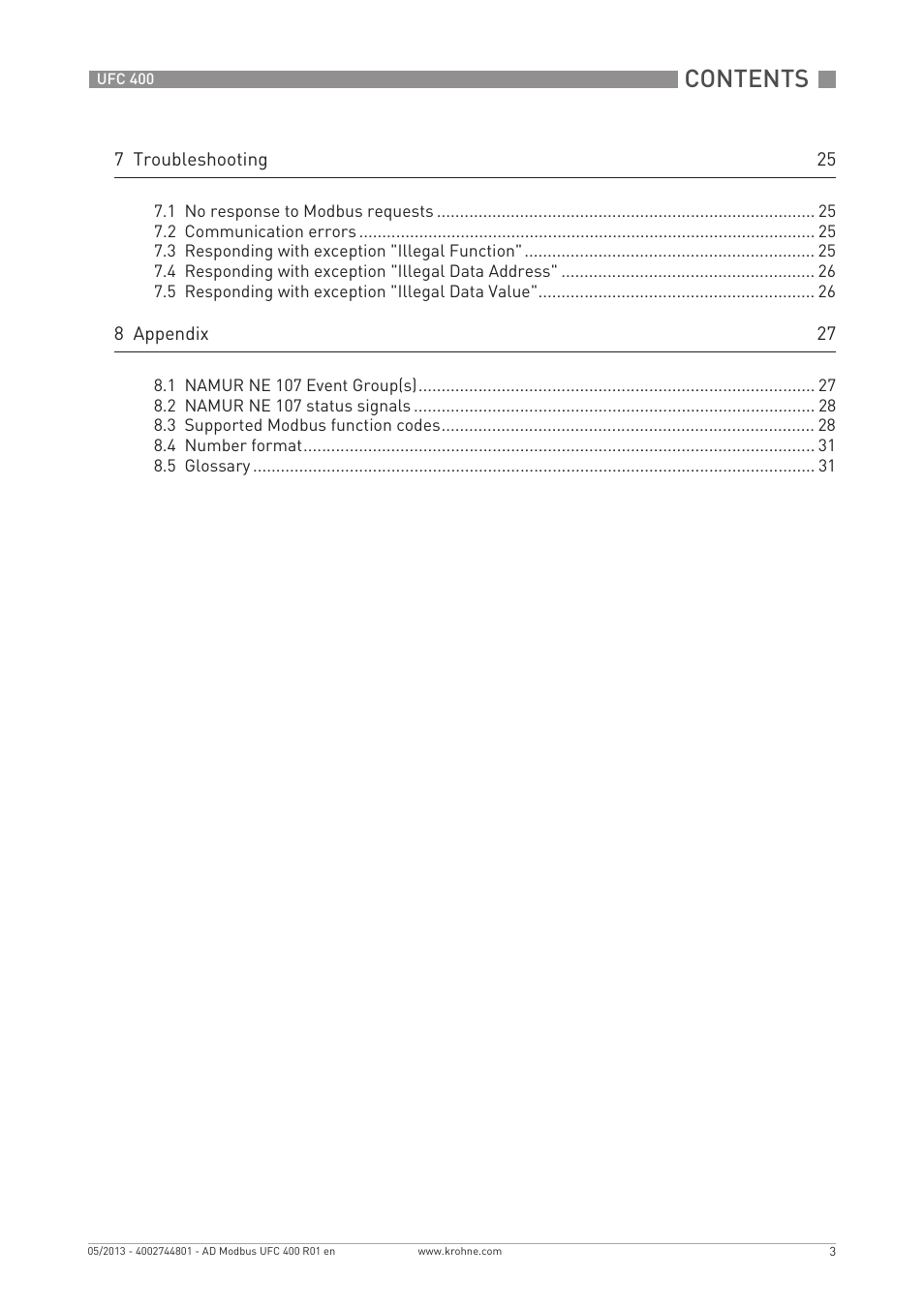 KROHNE UFC 400 Modbus EN User Manual | Page 3 / 32