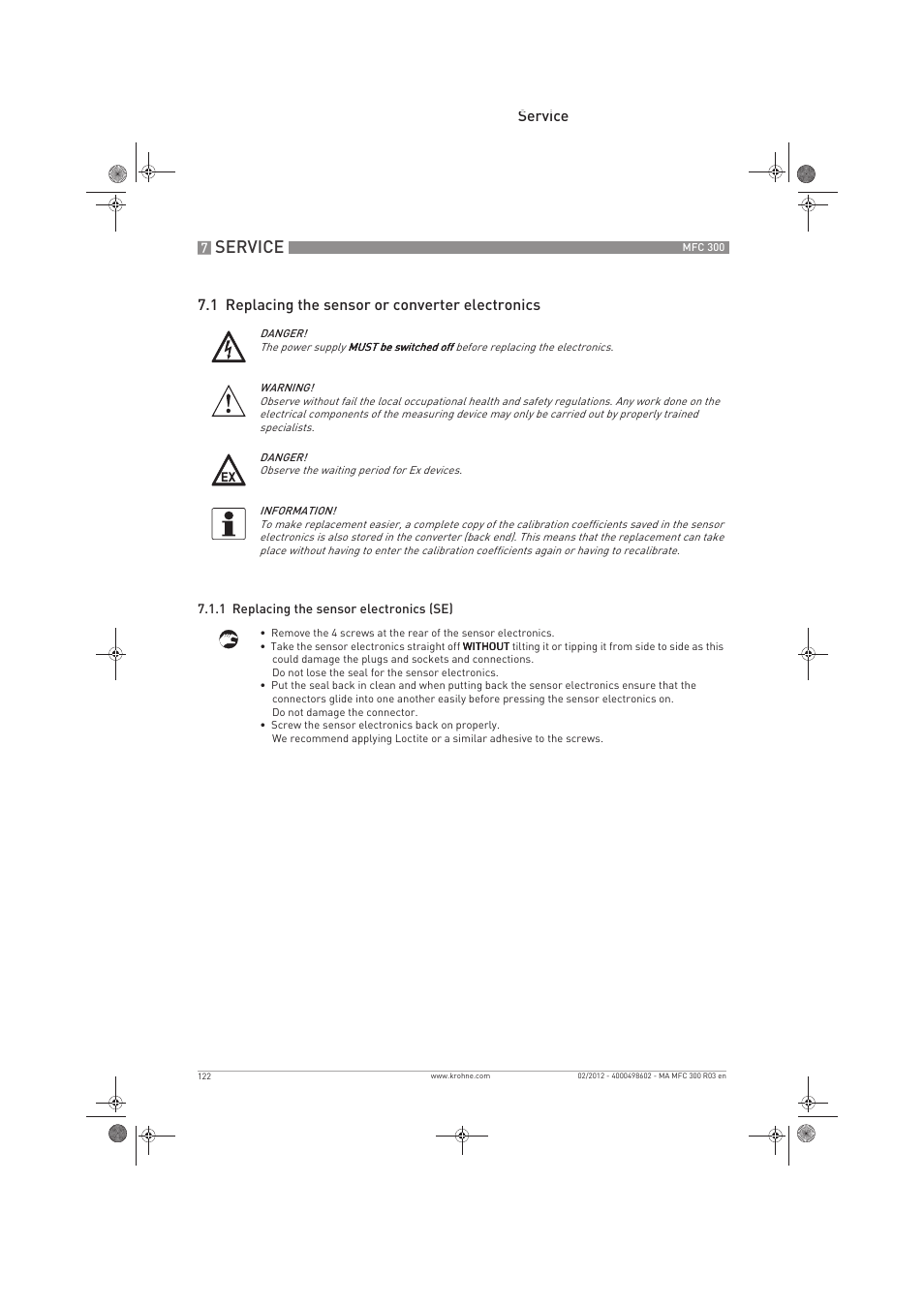 Service | KROHNE MFC 300 EN User Manual | Page 122 / 180