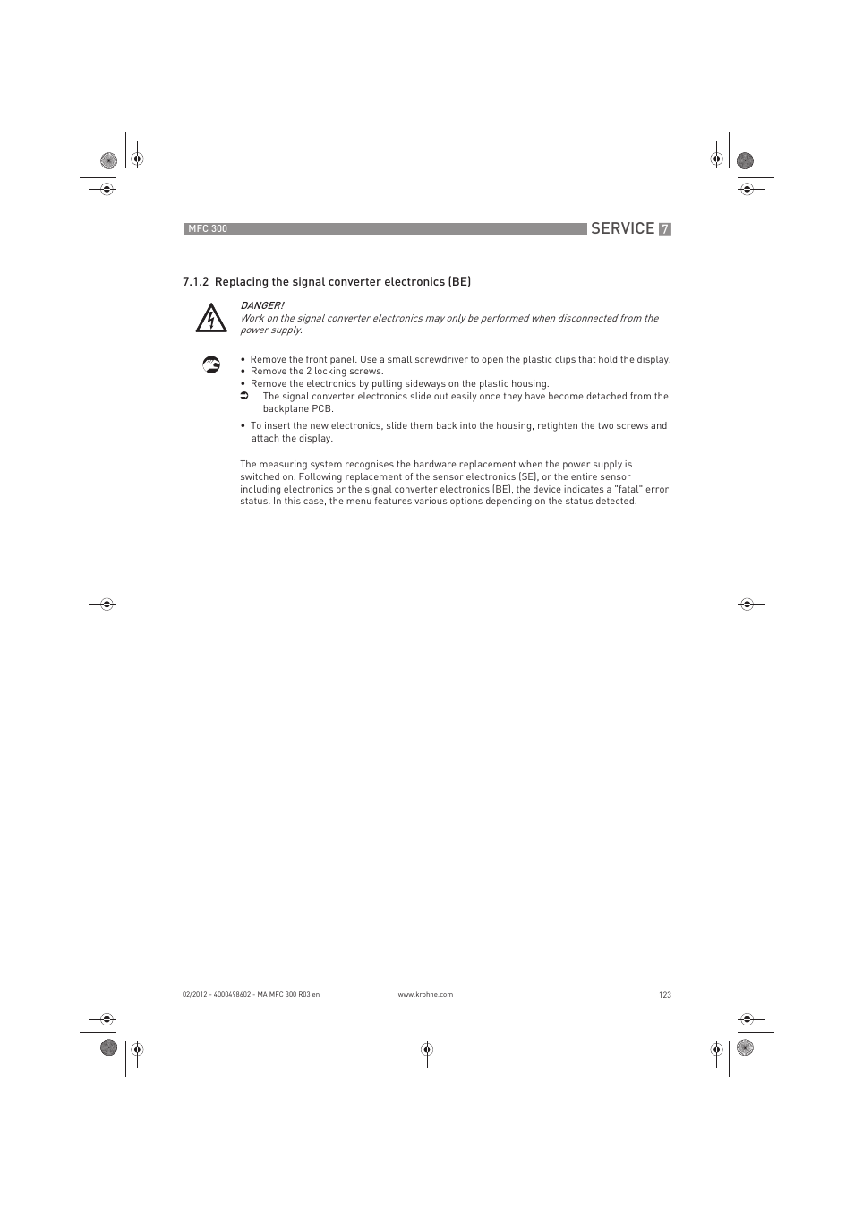 Service | KROHNE MFC 300 EN User Manual | Page 123 / 180