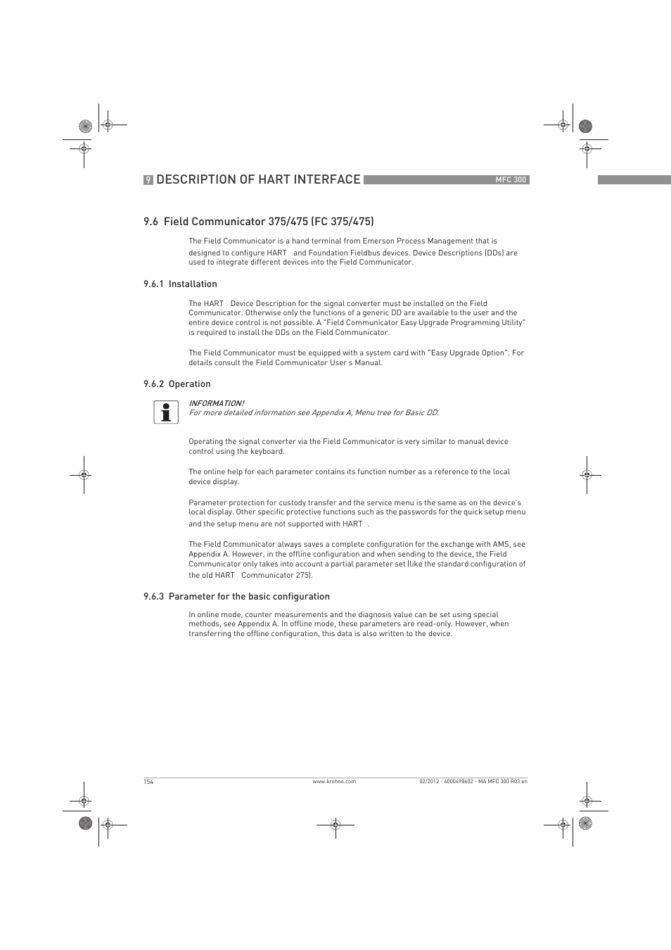 Description of hart interface | KROHNE MFC 300 EN User Manual | Page 154 / 180