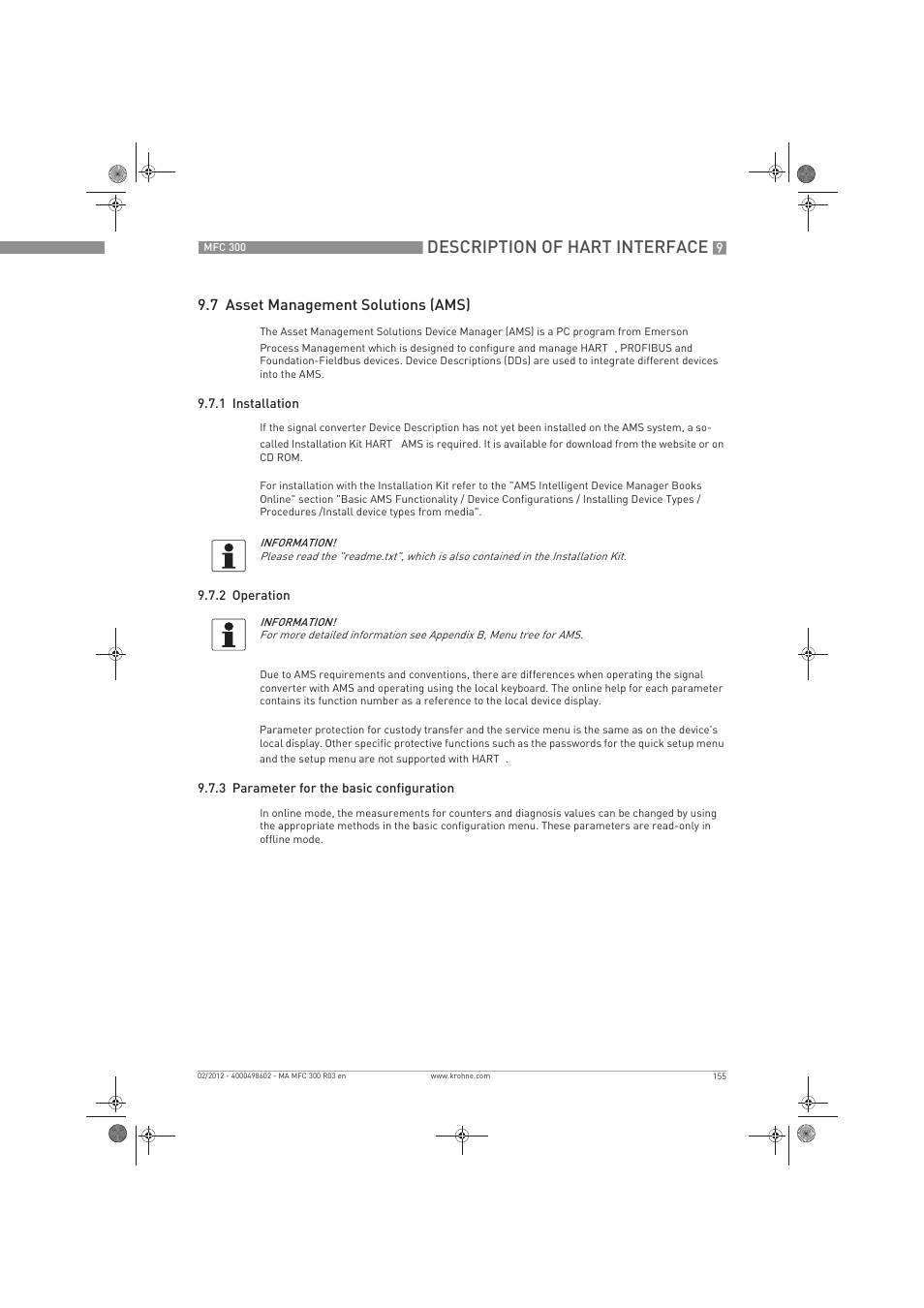 Description of hart interface, 7 asset management solutions (ams) | KROHNE MFC 300 EN User Manual | Page 155 / 180