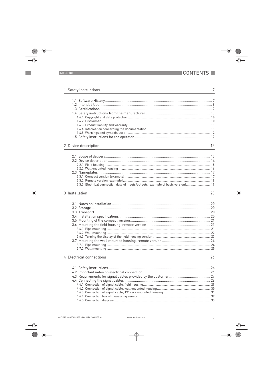 KROHNE MFC 300 EN User Manual | Page 3 / 180