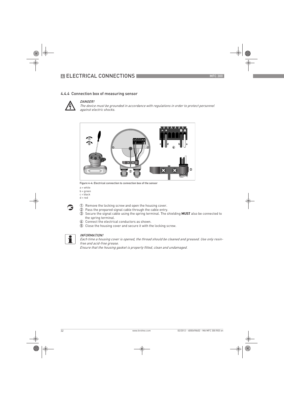 Electrical connections | KROHNE MFC 300 EN User Manual | Page 32 / 180