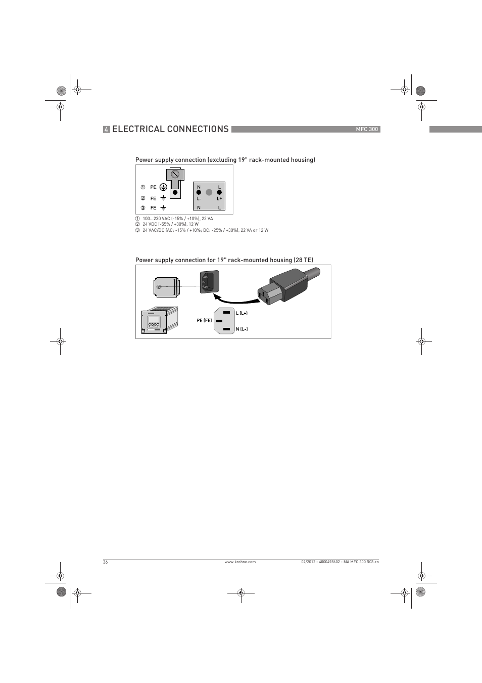 Electrical connections | KROHNE MFC 300 EN User Manual | Page 36 / 180